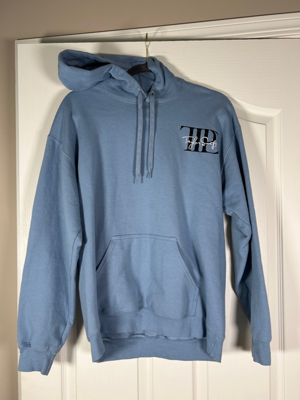 Taylor Swift Light Blue TTPD Lyrics Women’s Hoodie.    Size Medium